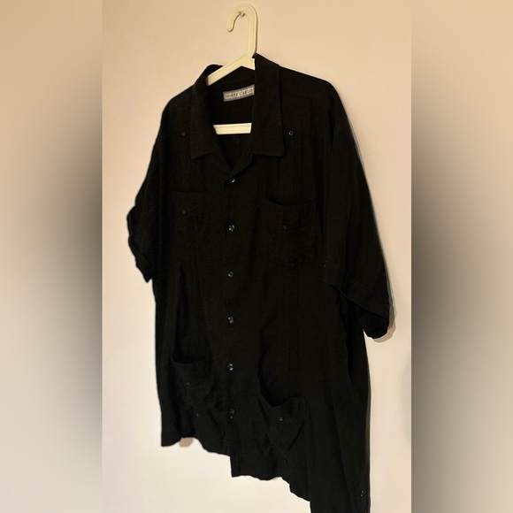 Monte Carlo linen blend black short-sleeved button up shirt with details - Picture 4 of 15